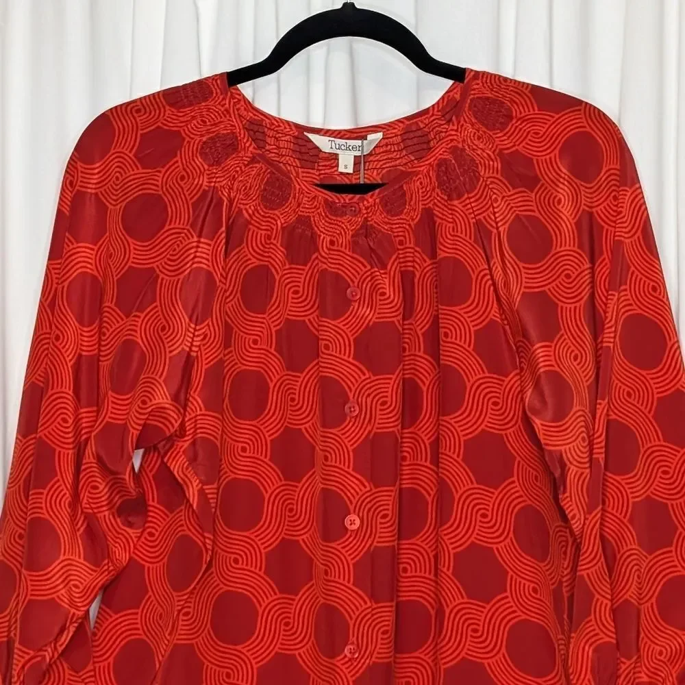 Tucker Classic Blouse Scarlet Maze in Crepe de Chine Silk Top Long Sleeves